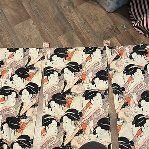 Traditional Japanese Print curtains 2 panels 42 inches by 24 inches each!